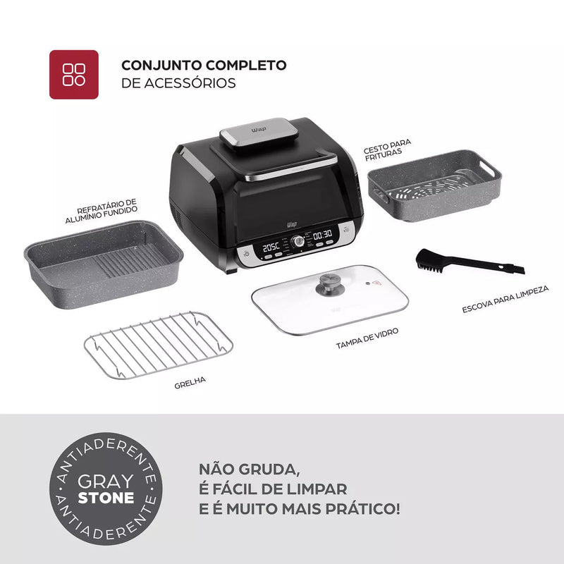 Fritadeira Elétrica Sem Óleo WAP 10L 1800W Digital 12 em 1 - Mesa/Parede, Sem Fumaça, Antiaderente. 