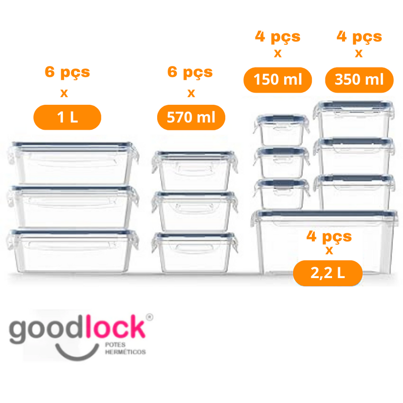 Goodlock - Kit 24 Potes Herméticos de Vidro + (Brinde Exclusivo) 