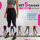 Kit 5 Calças Legging + Tops Brinde - Aumenta Bumbum e Afina Cintura 