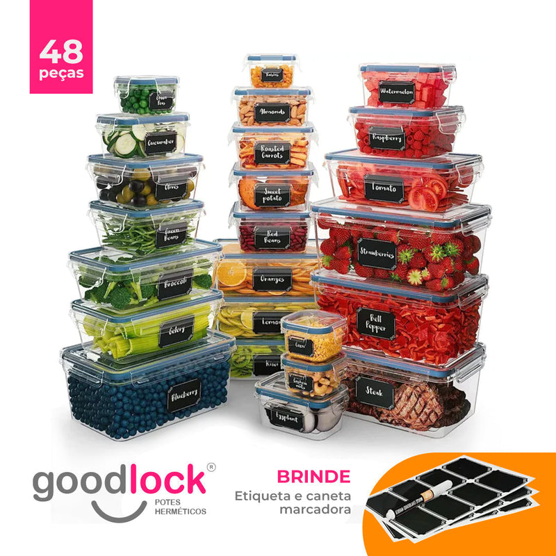 Goodlock - Kit 24 Potes Herméticos de Vidro + (Brinde Exclusivo) 