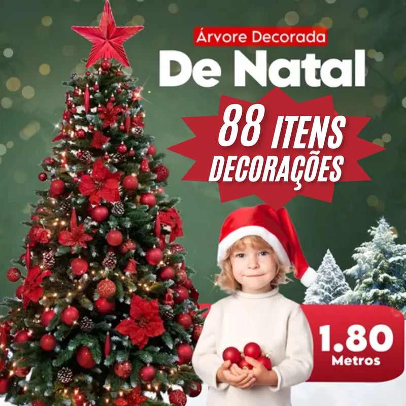 Arvore Natal 1,80m 500 Galhos Decorada Enfeitada Pinheiro Luxo Completa +80 Enfeites