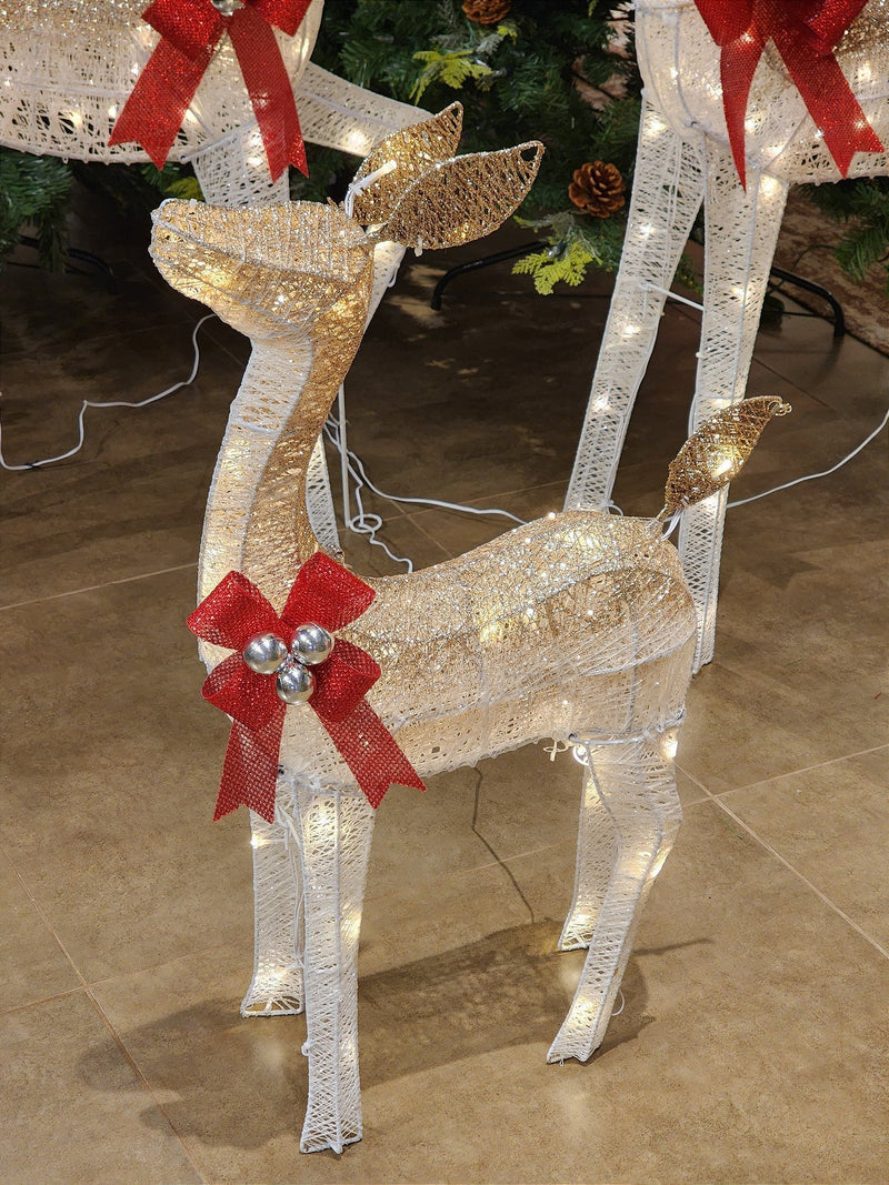 TRIO DE RENAS ARAMADA BRANCA COM CHAMPANHE WARM USO INTERNO E EXTERNO BIVOLT